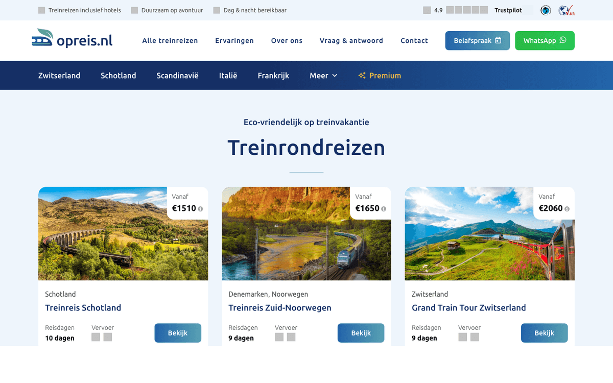 Screenshot van opreis.nl