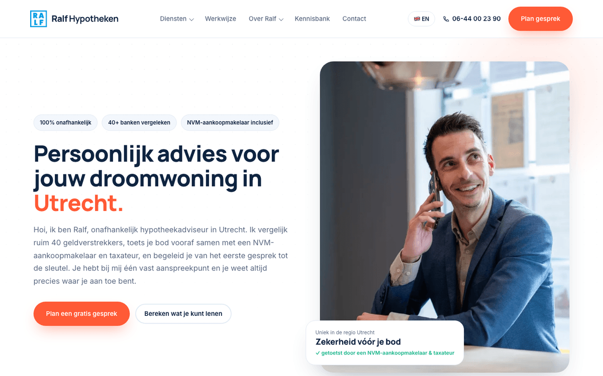 Screenshot van ralfhypotheken.nl