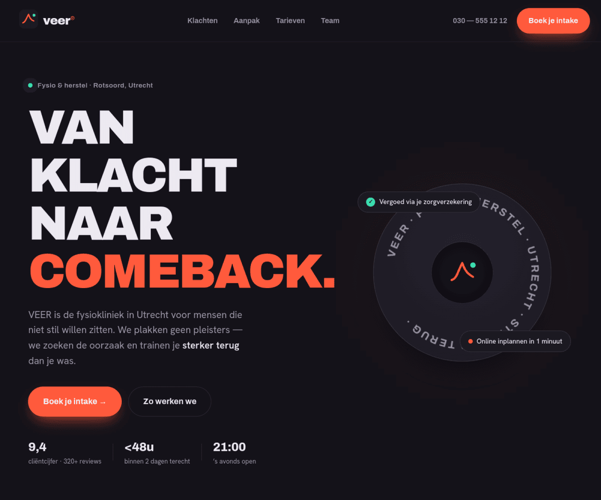 Screenshot van VEER · Fysio Utrecht